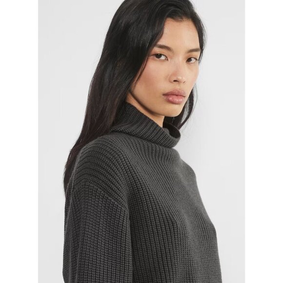 Aritzia WILFRED Montpellier Crop Coal Grey Wool Ribbed Mock Neck Sweater, Size S - Picture 14 of 15